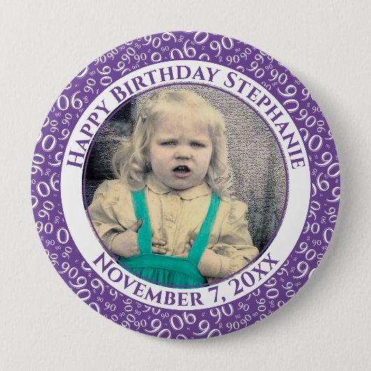 Uw foto 90th Birthday Number Pattern | PAARS Ronde Button 4,0 Cm (Voorkant)