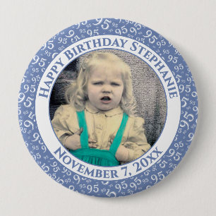 Uw foto 95e Willekeurig nummerpatroon blauw/wit Ronde Button 4,0 Cm