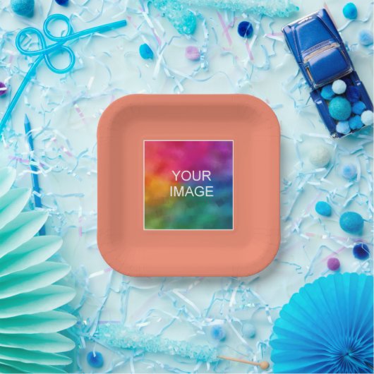 Uw foto Afbeelding of Logo hier Salmon Peach Squar Papieren Bordje (Feest)