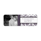 Uw foto Bruiloft Aubergine Damask Etiket (Voorkant)