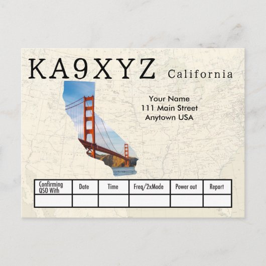 Uw foto Californië - aangepaste afkorting QSL Briefkaart (Voorkant)