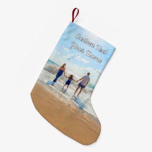 Uw foto Christmas Stocking en aangepaste tekstnaam Kleine Kerstsok