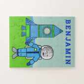 Uw foto Cute Astronaut Boy Rocket met naam Legpuzzel (Horizontaal)