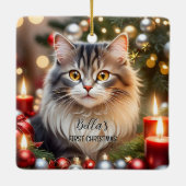 Uw foto Eerste Kerstkat Keramisch Ornament (Achterkant)