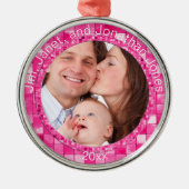 Uw foto en tekst - Duo-tone Fuchsia Tile Pattern Metalen Ornament (Voorkant)