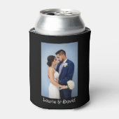 Uw foto en tekst op zwart gepersonaliseerd blikjeskoeler (Blikje Voorkant)