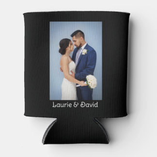 Uw foto en tekst op zwart gepersonaliseerd blikjeskoeler