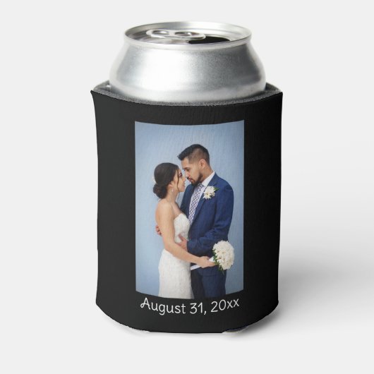 Uw foto en tekst op zwart gepersonaliseerd blikjeskoeler (Blikje Achterkant)