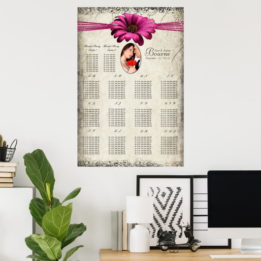 Uw foto Fuchsia Gerber Daisy Seating Chart Poster (Thuiskantoor)