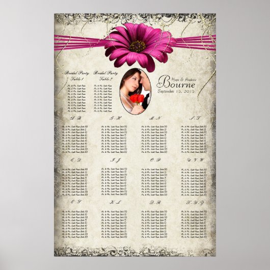 Uw foto Fuchsia Gerber Daisy Seating Chart Poster (Voorkant)