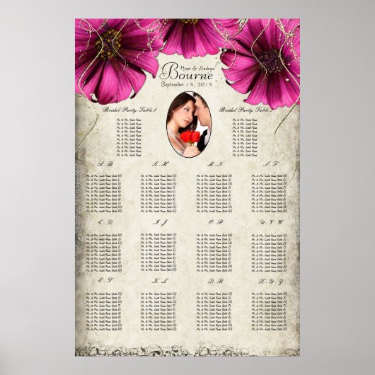 Uw foto Fuchsia Gerber Daisy Seating Chart Poster (Voorkant)
