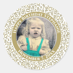 Uw foto goud/wit 20 willekeurig nummerpatroon ronde sticker