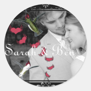 Uw foto Humming Birds Grunge Harten met Vleugels Ronde Sticker