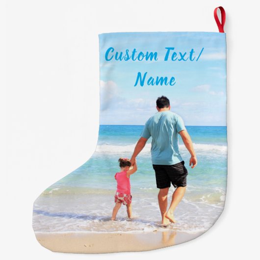 Uw foto Kerstmis kous aangepaste tekstnaam Grote Kerstsok (Achterkant)
