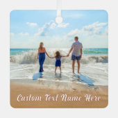 Uw Foto Kerstornament met aangepaste tekst Metalen Ornament (Voorkant)