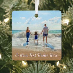 Uw Foto Kerstornament met aangepaste tekst Metalen Ornament