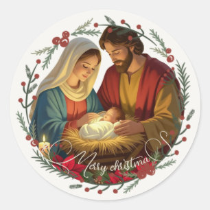 Uw foto kerststal Baby Jezus in de kribbe Ronde Sticker