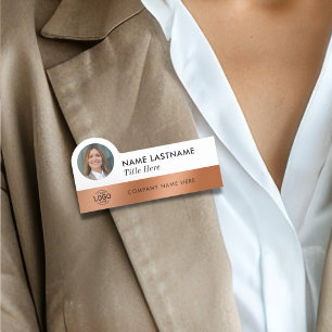 Uw Foto Logo Sleek Faux Copper Wit Slank Naamplaatje