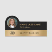 Uw Foto Logo Strak Faux Gold Zwart Stijlvol Naamplaatje (Voorkant)