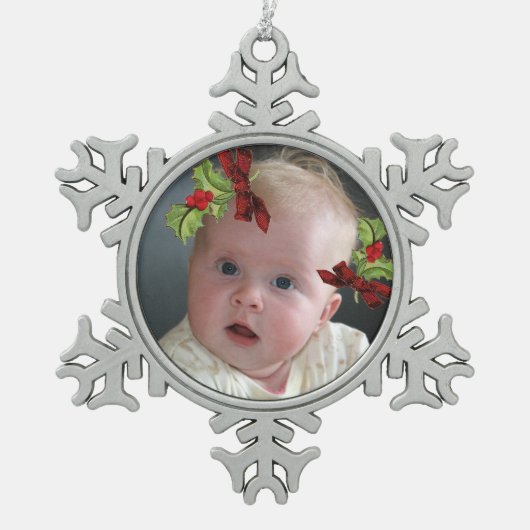 Uw foto op kerstfeest Holly Snowflake Ornament (Voorkant)