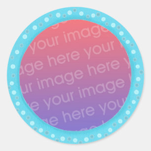 Uw foto stickers, in een blauw stippen cirkel lijs ronde sticker
