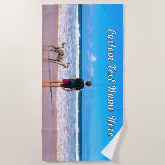 Uw foto strandlaken met aangepaste tekstnaam (Voorkant)