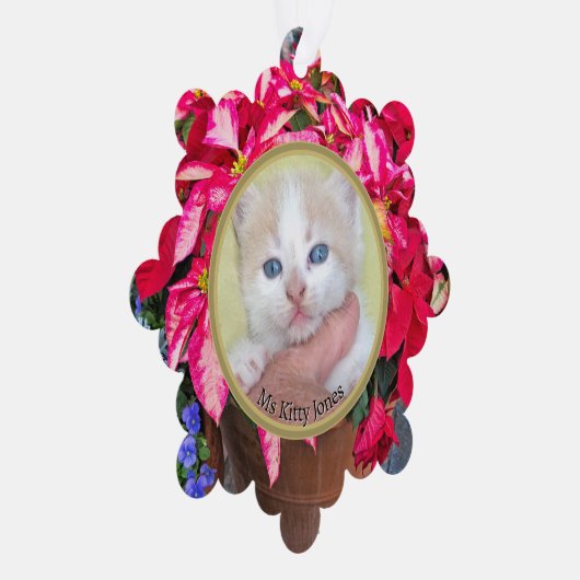 Uw foto - Traditionele jaarlijkse cadeau poinsetti Ornament Kaart (Rechts)