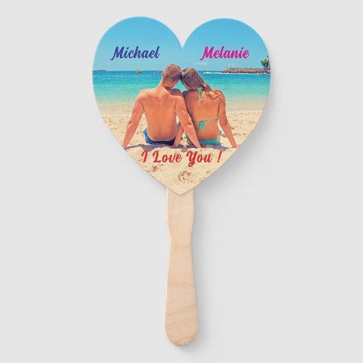 Uw foto Wedding Heart Hand Fans Aangepaste namen Handwaaier (Voorkant)