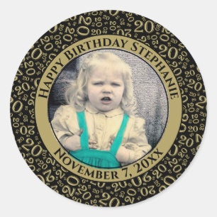 Uw foto zwart/goud 20 willekeurig nummerpatroon ronde sticker