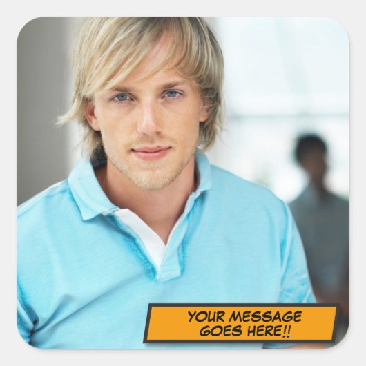 Uw fotobericht Leuke Retro Comic Book Pop Art Vierkante Sticker (Voorkant)