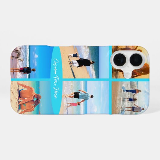 Uw fotocollage iPhone hoesje met aangepaste tekst iPhone 16 Hoesje (Achterkant horizontaal)