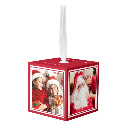 UW FOTO'S aangepast kerstversiering Kubus Ornament (Achter hoekig)