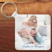 Uw foto's en namen in Blue Script Sleutelhanger (Voorkant)