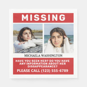 UW Foto's en tekst "MISSING PERSON" Servet
