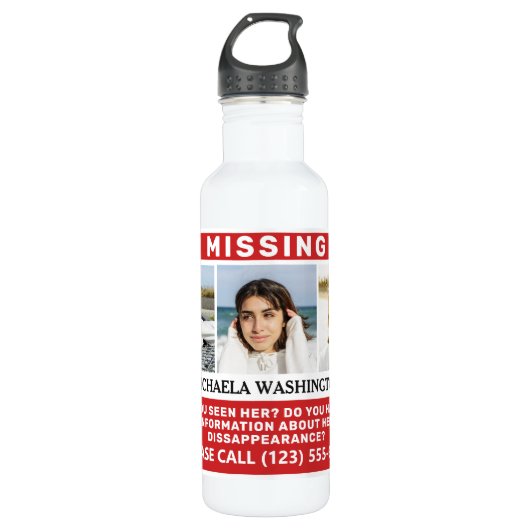 UW Foto's en tekst "MISSING PERSON" Waterfles (Voorkant)
