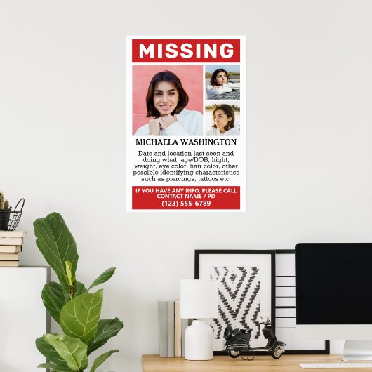 UW Foto's en tekst "MISSING" Poster (Thuiskantoor)