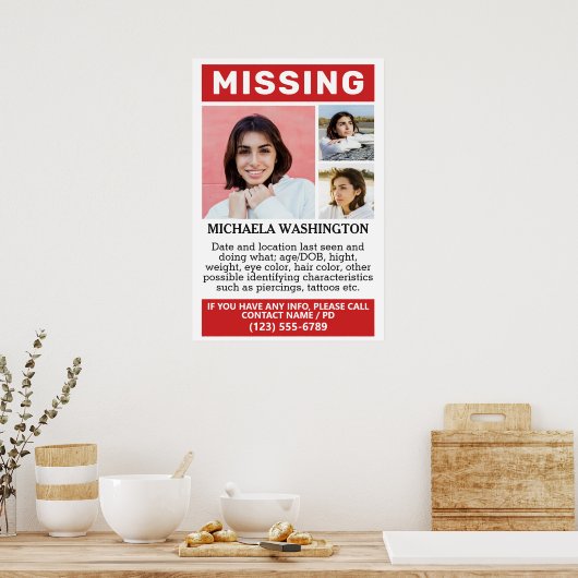UW Foto's en tekst "MISSING" Poster (Keuken)