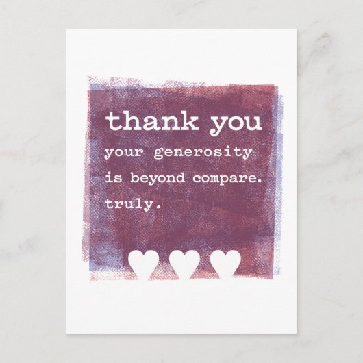 Uw generositeit is verder dan Vergelijk. Echt waar Briefkaart (Voorkant)