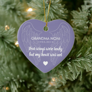Uw Gepersonaliseerde Memorial Heart Paars Keramisch Ornament