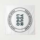Uw geüploade Logo + bewerkbare circulaire tekst Wandkleed (Voorkant (horizontaal))