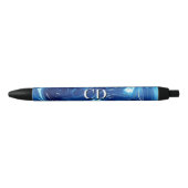 Uw Initialen Monogram blauw gemarmerd Zwarte Inkt Pen (Voorkant)