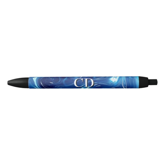 Uw Initialen Monogram blauw gemarmerd Zwarte Inkt Pen (Voorkant)