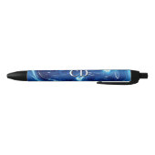 Uw Initialen Monogram blauw gemarmerd Zwarte Inkt Pen (Bodem)