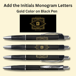 Uw Initialen Monogram Goud Geometrisch op Zwart Pen