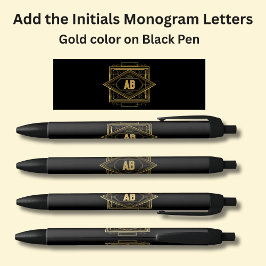 Uw Initialen Monogram Goud Geometrisch op Zwart Zwarte Inkt Pen
