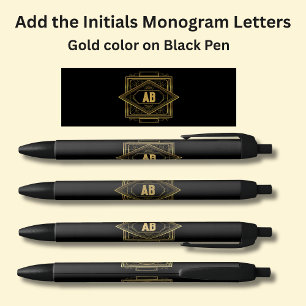 Uw Initialen Monogram Goud Geometrisch op Zwart Zwarte Inkt Pen