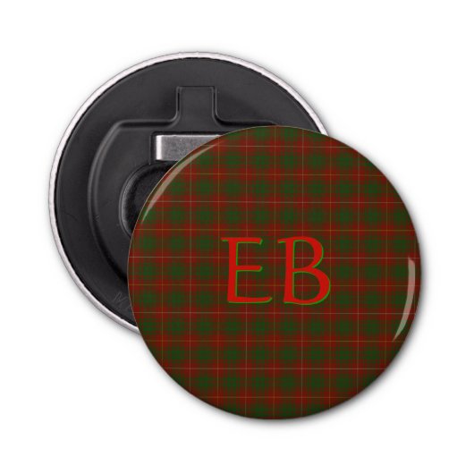 Uw initialen op Bruce Clan tartan Button Flesopener (Voorkant)