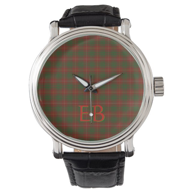 Uw initialen op Bruce Clan tartan Horloge (Voorkant)
