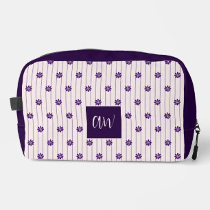 Uw Initialen Violet & Blush Stripes Paarse Bloemen Toilettasje
