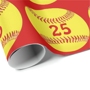 Uw JERSEY-NUMMER, COLORS Softball Wrapping Paper Cadeaupapier